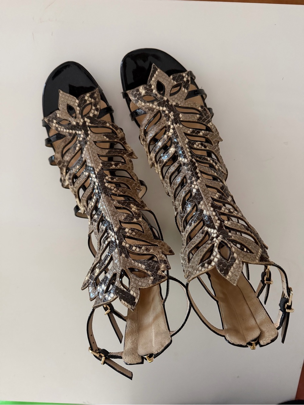 Alexandre Birman Python Cutout Gladiator Flat Sandals